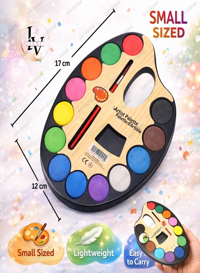 Isvi Kids Watercolour Paint Set with Brush & Thumb Hole Palette (Pack of 1) | Washable Non-Toxic Painting Art Kit for Children | Portable Travel Friendly | Birthday Return Gift - Image 3